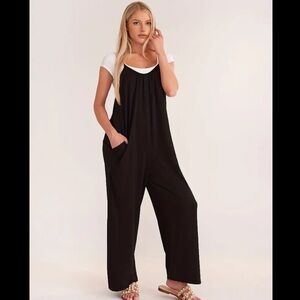 Wide Leg Cami Jumpsuit with Pockets, Casual Sleeveless Loose Overall